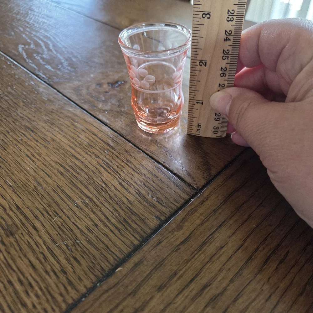Vintage Pink Depression Shot Glass With Etched Flowers